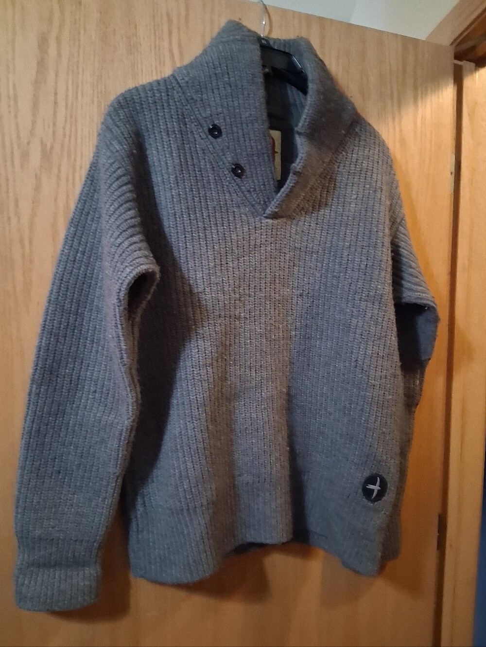 Relwen long-sleeve heavy 100% wool knit sweater, shawl collar, ribbed , XL